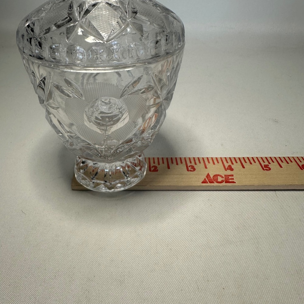 Vintage Cut Glass Crystal Sugar Bowl Candy Dish w/Lid Rose & Diamonds Footed - Picture 6 of 8